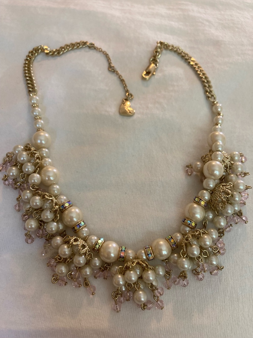 Betsey Johnson Signed Vintage Cluster of Faux Pearls Necklace